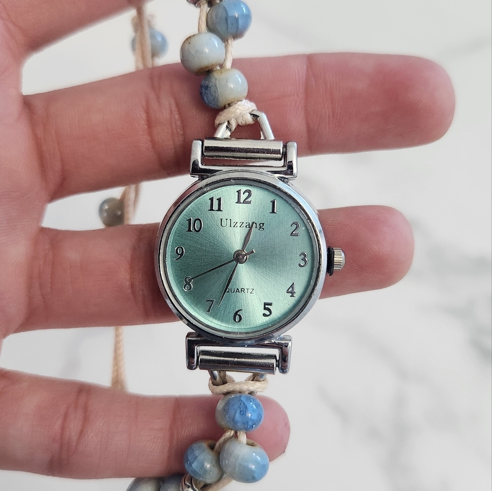 Ceramic Green Dial Beaded Bracelet Watch With Wax Rope - Picture 9 of 12